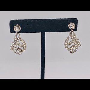Vintage rhinestone dangles clip on earrings costume jewelry screw back silver
